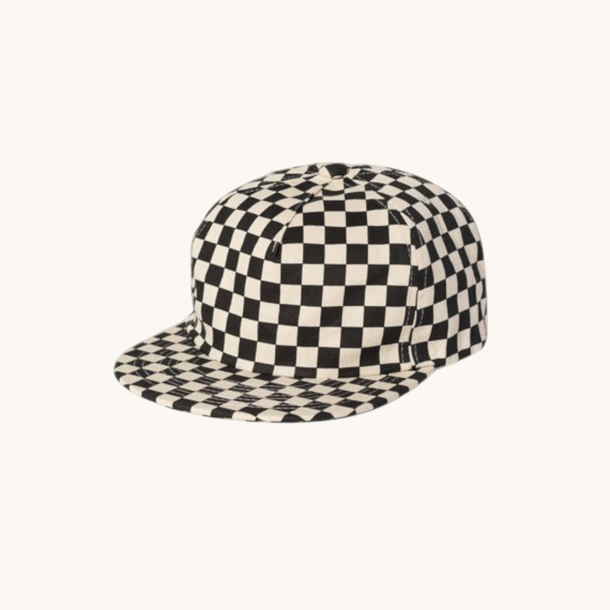 Barber Valley Threads black and white checkered five-panel snapback hat with a flat brim.