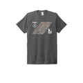 Barber Valley Threads charcoal grey tri-blend unisex t-shirt featuring a Watchman Trail topographic map graphic.